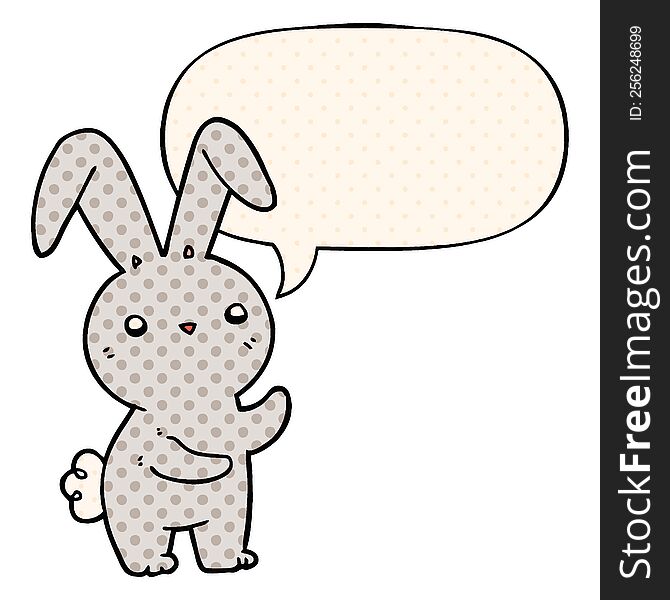 cute cartoon rabbit with speech bubble in comic book style