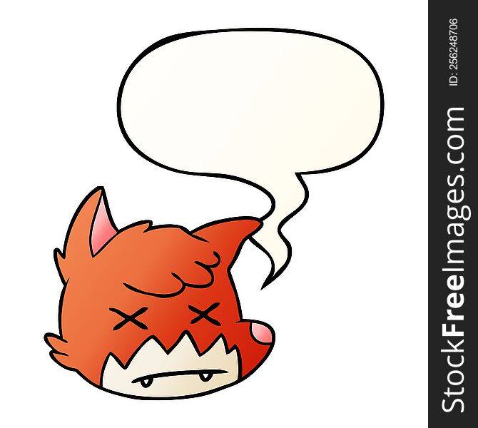 cartoon dead fox face with speech bubble in smooth gradient style