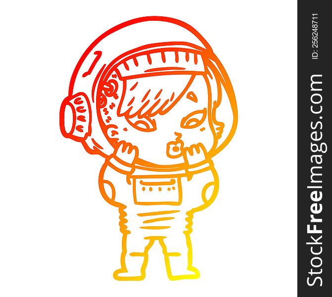 Warm Gradient Line Drawing Cartoon Astronaut Woman