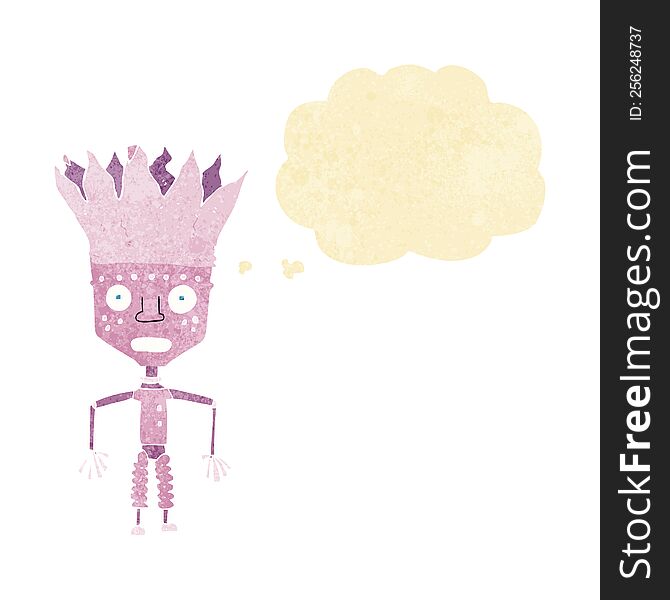 Funny Cartoon Robot Wearing Crown With Thought Bubble