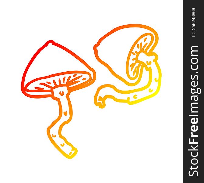 warm gradient line drawing wild mushrooms