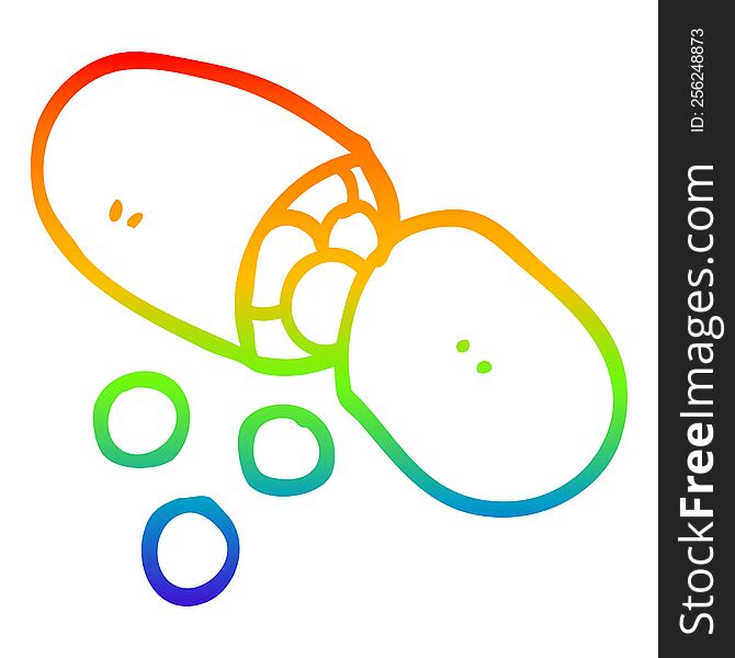 rainbow gradient line drawing of a cartoon capsule pill