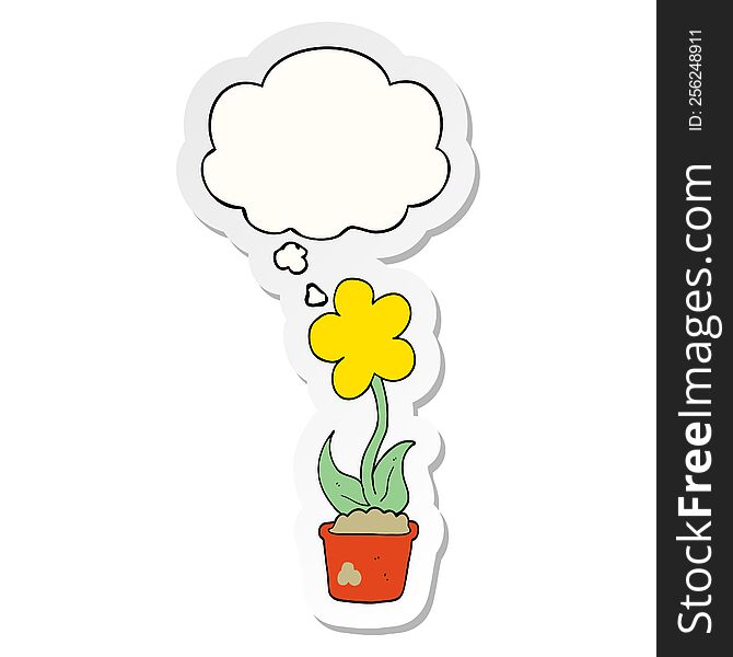 cute cartoon flower with thought bubble as a printed sticker