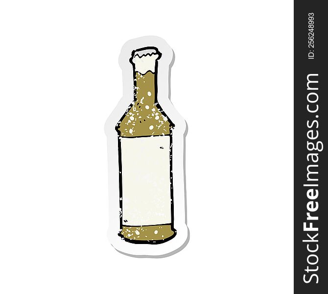 retro distressed sticker of a cartoon beer bottle