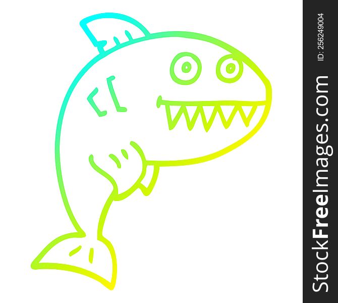 cold gradient line drawing of a cartoon deadly shark