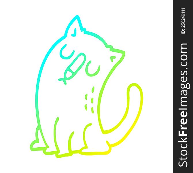 Cold Gradient Line Drawing Cartoon Funny Cat