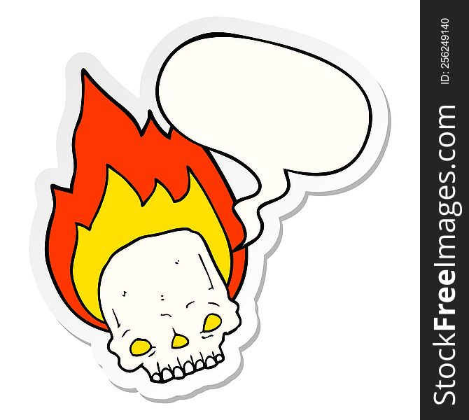 spooky cartoon flaming skull with speech bubble sticker