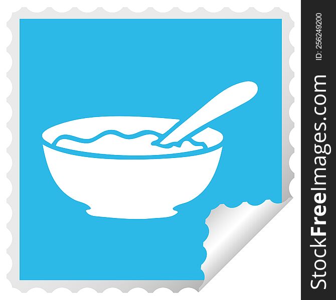square peeling sticker quirky cartoon bowl of porridge. square peeling sticker quirky cartoon bowl of porridge