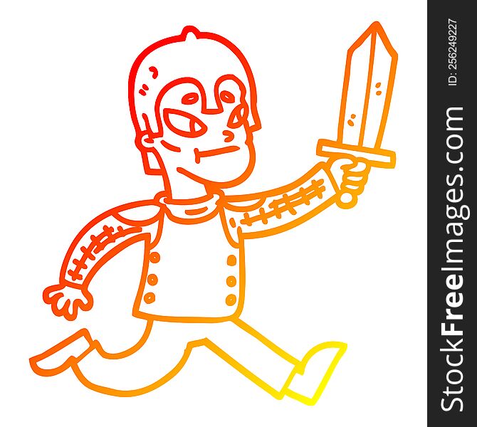 warm gradient line drawing of a cartoon medieval warrior