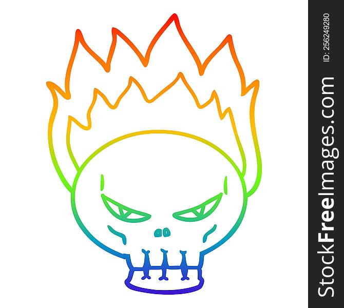 Rainbow Gradient Line Drawing Cartoon Flaming Skull
