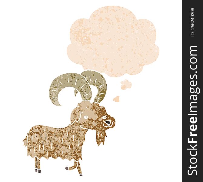 cartoon goat with thought bubble in grunge distressed retro textured style. cartoon goat with thought bubble in grunge distressed retro textured style