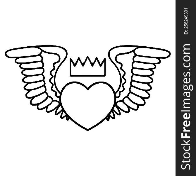 tattoo in black line style of a heart with wings. tattoo in black line style of a heart with wings