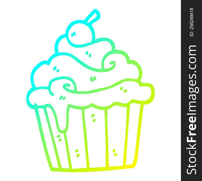 cold gradient line drawing of a cartoon cup cake