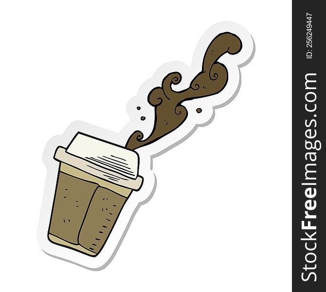 sticker of a cartoon coffee spilling