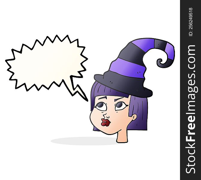 freehand drawn speech bubble cartoon witch
