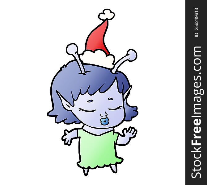 Cute Alien Girl Gradient Cartoon Of A Wearing Santa Hat