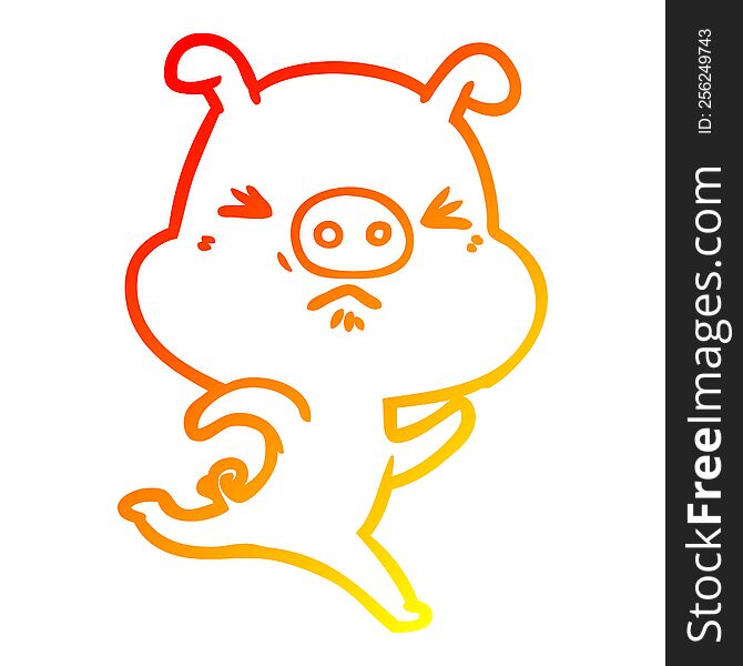 Warm Gradient Line Drawing Cartoon Annoyed Pig Running