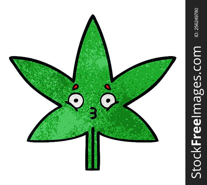 retro grunge texture cartoon of a marijuana leaf