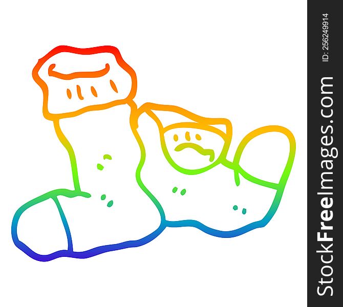Rainbow Gradient Line Drawing Cartoon Socks