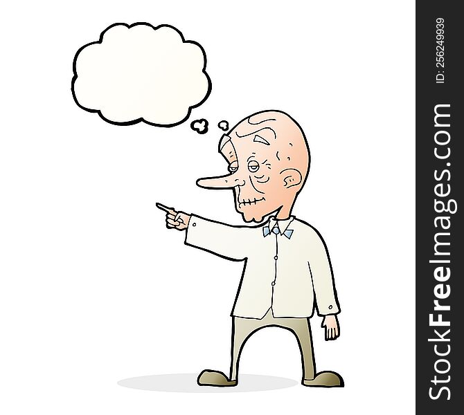 Cartoon Old Man Pointing With Thought Bubble