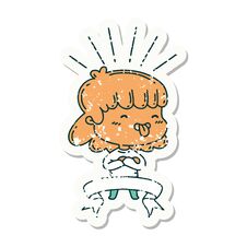 Grunge Sticker Of Tattoo Style Girl Sticking Out Tongue Stock Photo Grunge Sticker Of Tattoo Style Girl Sticking Out Tongue Stock Photo