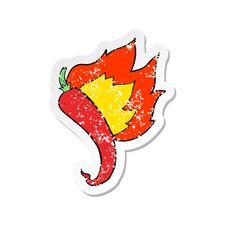 Retro Distressed Sticker Of A Cartoon Flaming Hot Chilli Pepper Stock Image