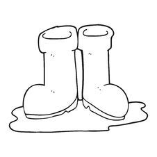 Black And White Cartoon Wellington Boots In Puddle Stock Image