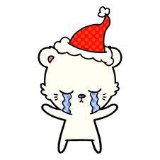 Crying Comic Book Style Illustration Of A Polarbear Wearing Santa Hat Stock Image