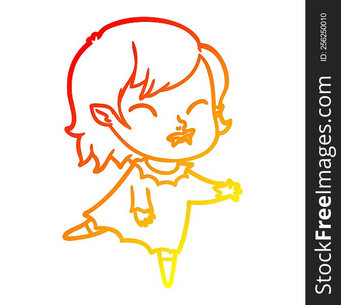 warm gradient line drawing of a cartoon vampire girl with blood on cheek