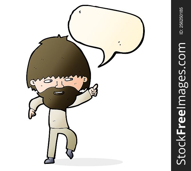 Cartoon Bearded Man Pointing And Laughing With Speech Bubble