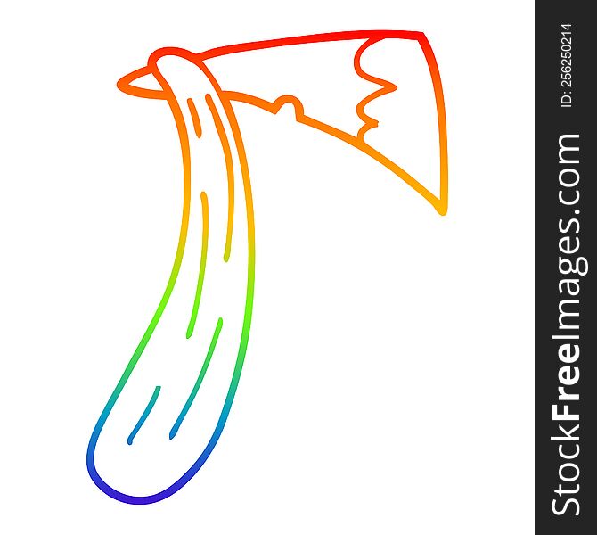 Rainbow Gradient Line Drawing Cartoon Of An Axe