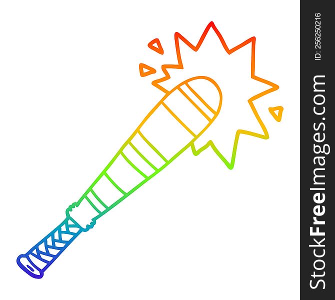 rainbow gradient line drawing of a cartoon baseball bat hitting