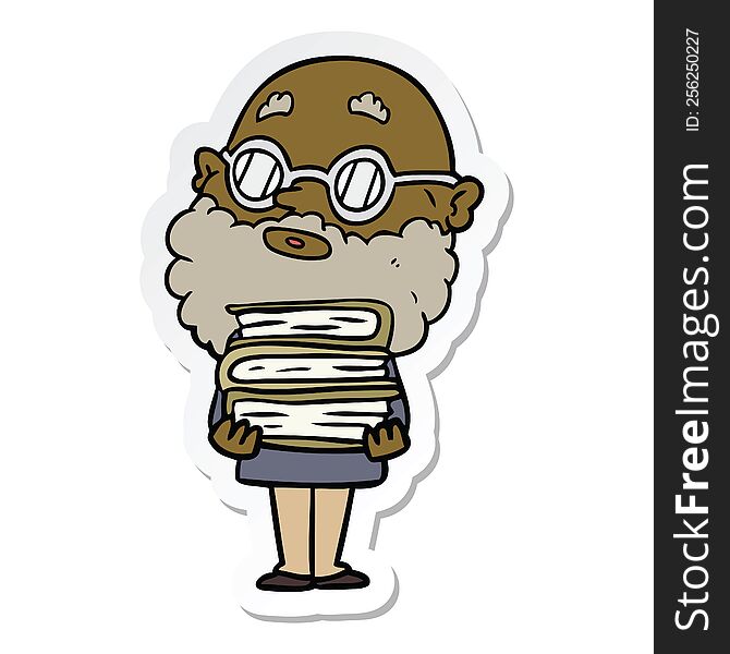 Sticker Of A Cartoon Curious Man With Beard And Glasses