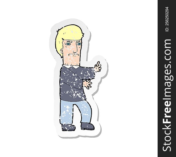 Retro Distressed Sticker Of A Cartoon Grumpy Man