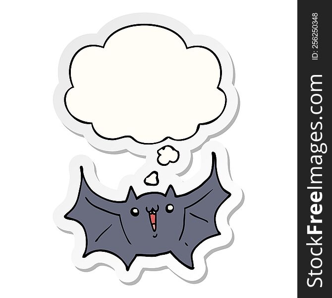 Cartoon Happy Vampire Bat And Thought Bubble As A Printed Sticker