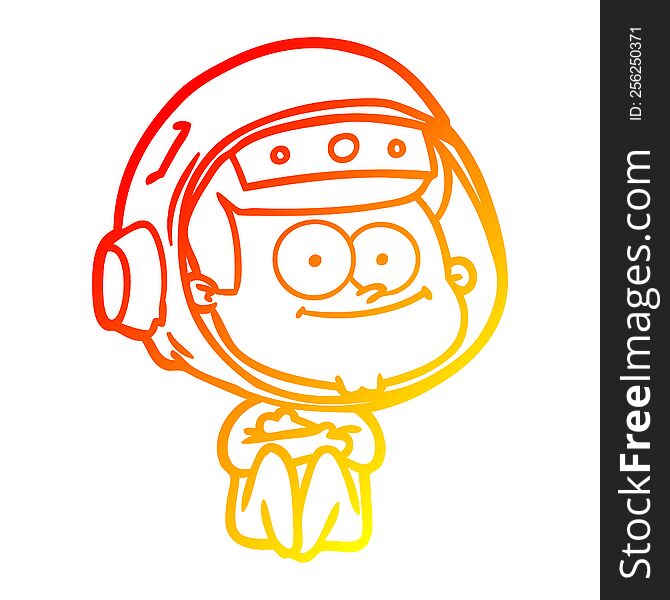Warm Gradient Line Drawing Happy Astronaut Cartoon