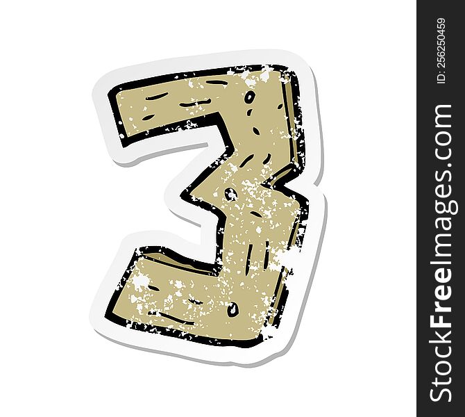 Retro Distressed Sticker Of A Cartoon Wooden Number