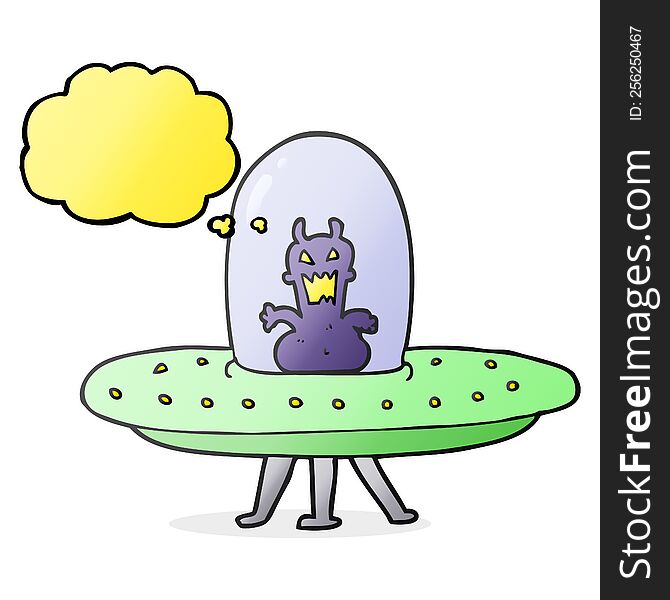 Thought Bubble Cartoon Alien In Flying Saucer