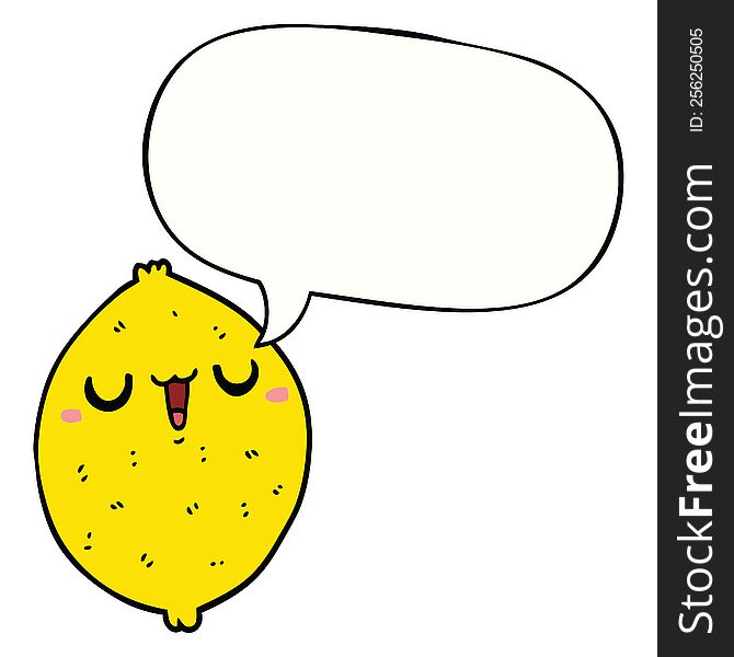 Cartoon Happy Lemon And Speech Bubble