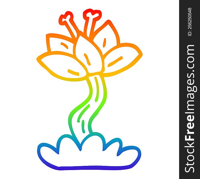 rainbow gradient line drawing of a cartoon red lilly