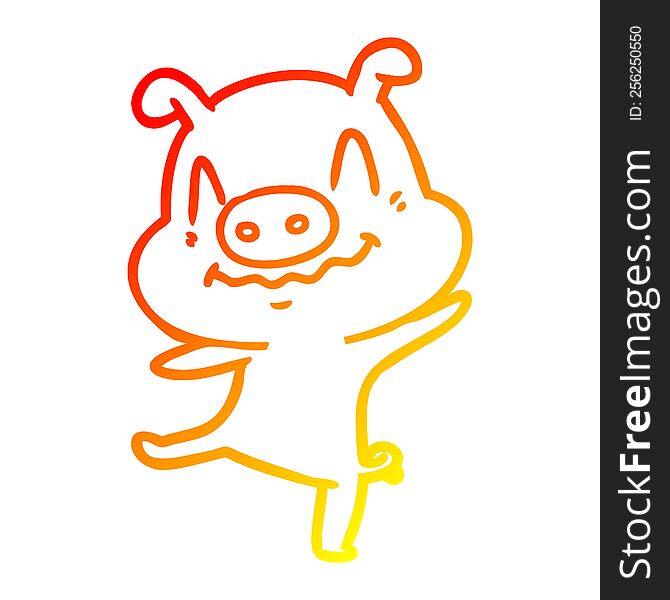 warm gradient line drawing of a cartoon drunk pig