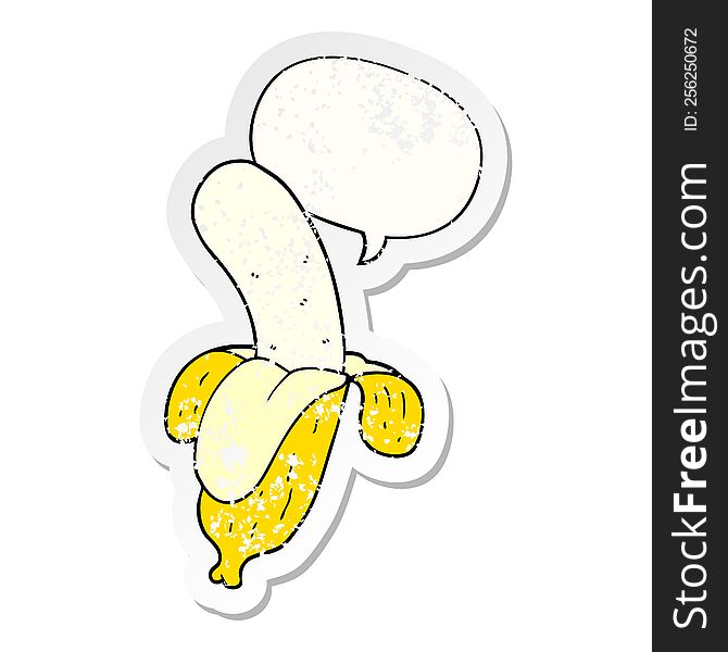 Cartoon Banana And Speech Bubble Distressed Sticker