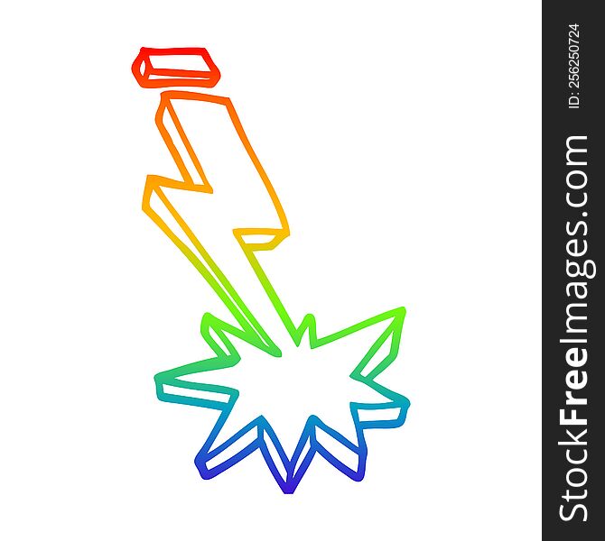 rainbow gradient line drawing of a cartoon thunder bolt