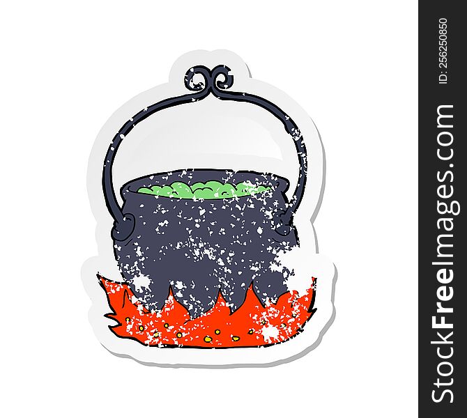 Retro Distressed Sticker Of A Cartoon Witchs Cauldron
