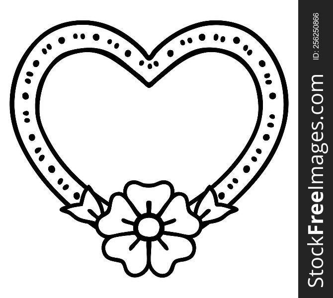 Black Line Tattoo Of A Heart And Flower