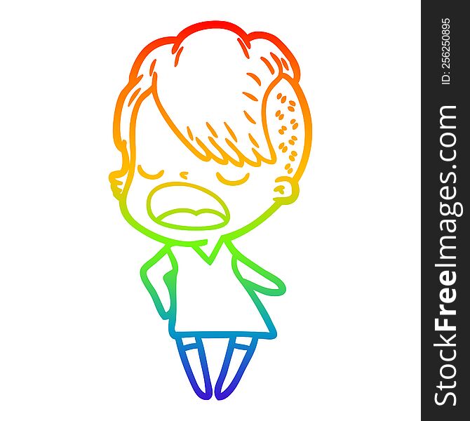 Rainbow Gradient Line Drawing Cartoon Cool Hipster Girl Talking