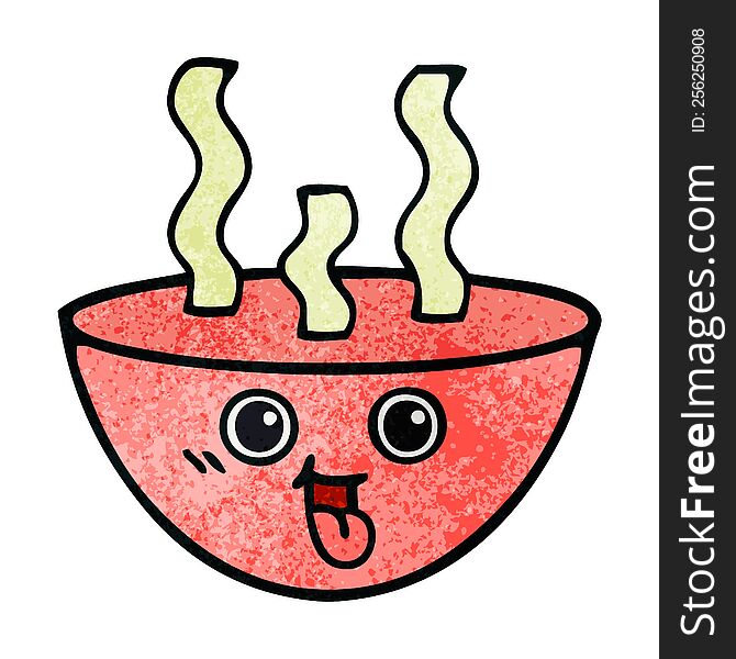 retro grunge texture cartoon bowl of hot soup