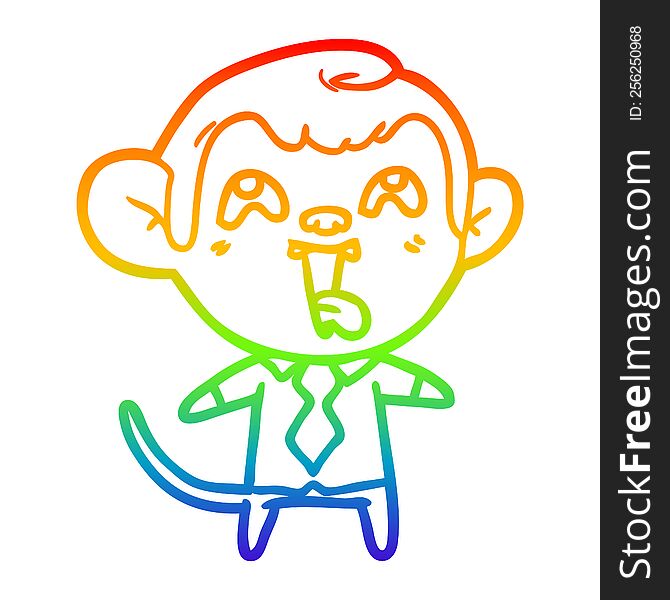 rainbow gradient line drawing of a crazy cartoon monkey in shirt and tie