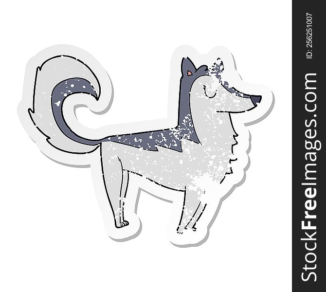 distressed sticker of a cartoon husky