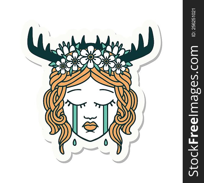 sticker of a crying human druid. sticker of a crying human druid
